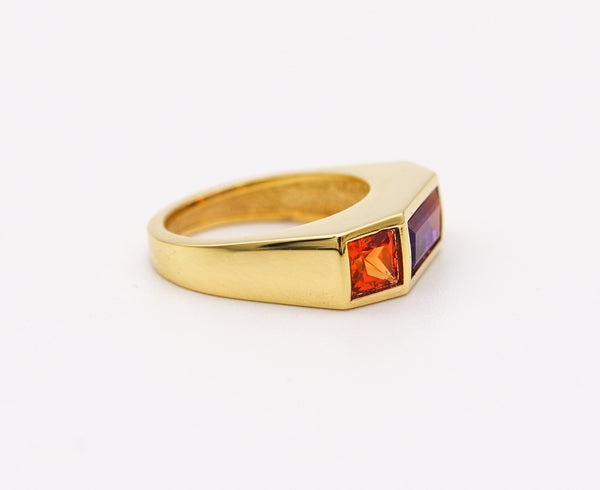 TIFFANY & CO. 1980 Paloma Picasso Geometric Ring In 18Kt Gold With Amethyst & Garnet