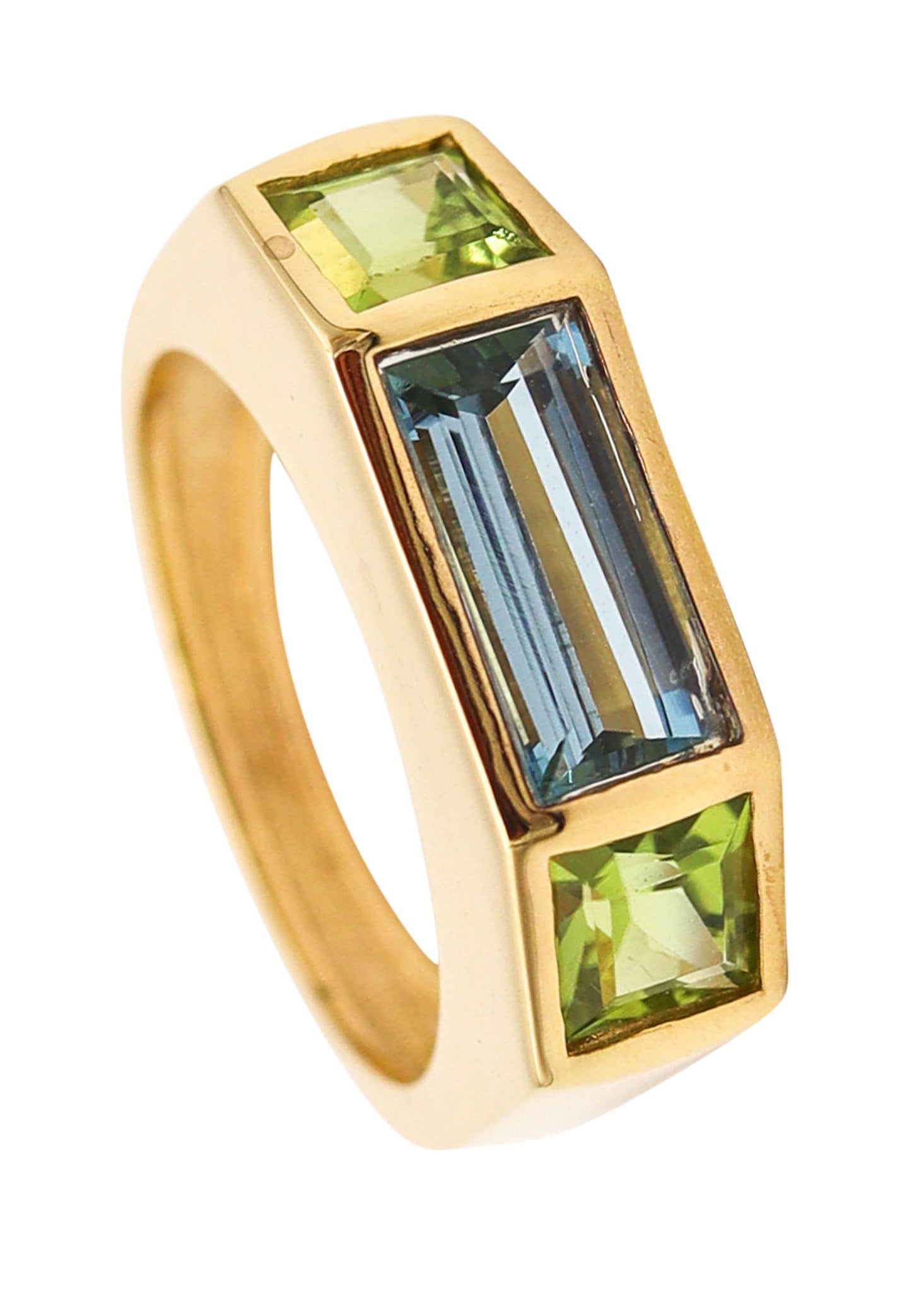 TIFFANY & CO. 1980 Paloma Picasso Geometric Ring In 18Kt Gold With Aquamarine & Peridots