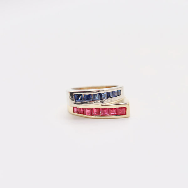 TANK RING Classic Ring In 14Kt Yellow And White Gold With Sapphires & Rubies