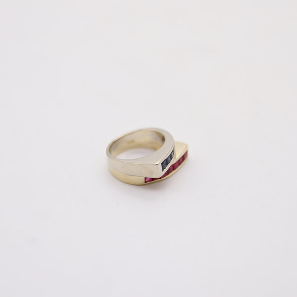 TANK RING Classic Ring In 14Kt Yellow And White Gold With Sapphires & Rubies