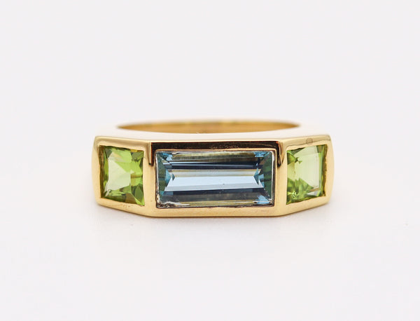 TIFFANY & CO. 1980 Paloma Picasso Geometric Ring In 18Kt Gold With Aquamarine & Peridots