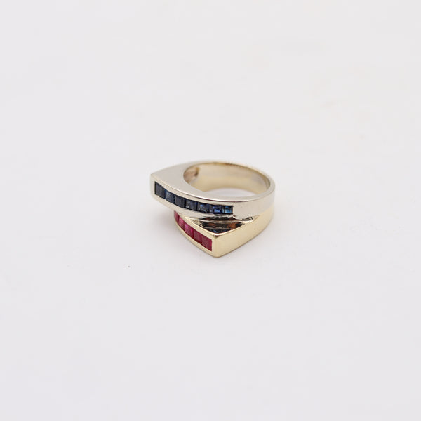 TANK RING Classic Ring In 14Kt Yellow And White Gold With Sapphires & Rubies
