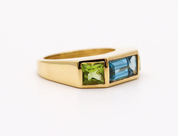 TIFFANY & CO. 1980 Paloma Picasso Geometric Ring In 18Kt Gold With Aquamarine & Peridots