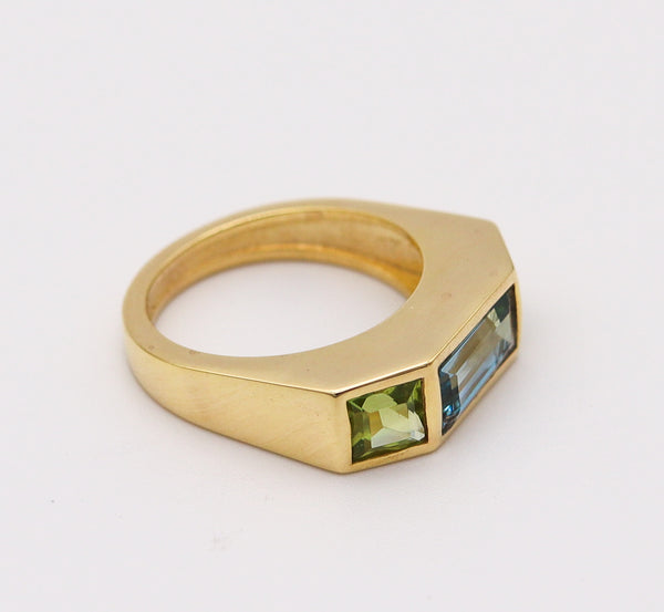 TIFFANY & CO. 1980 Paloma Picasso Geometric Ring In 18Kt Gold With Aquamarine & Peridots