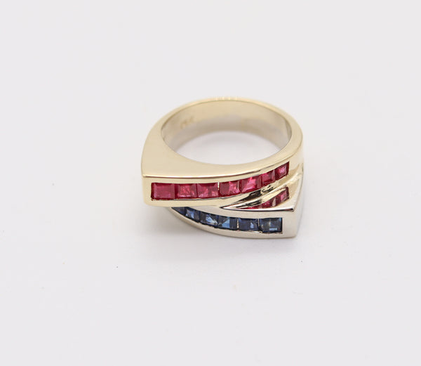 TANK RING Classic Ring In 14Kt Yellow And White Gold With Sapphires & Rubies