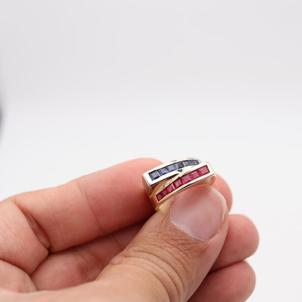 TANK RING Classic Ring In 14Kt Yellow And White Gold With Sapphires & Rubies