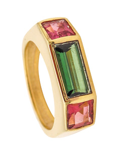 TIFFANY & CO. 1980 Paloma Picasso Geometric Ring In 18Kt Gold With Pink & Green Tourmalines