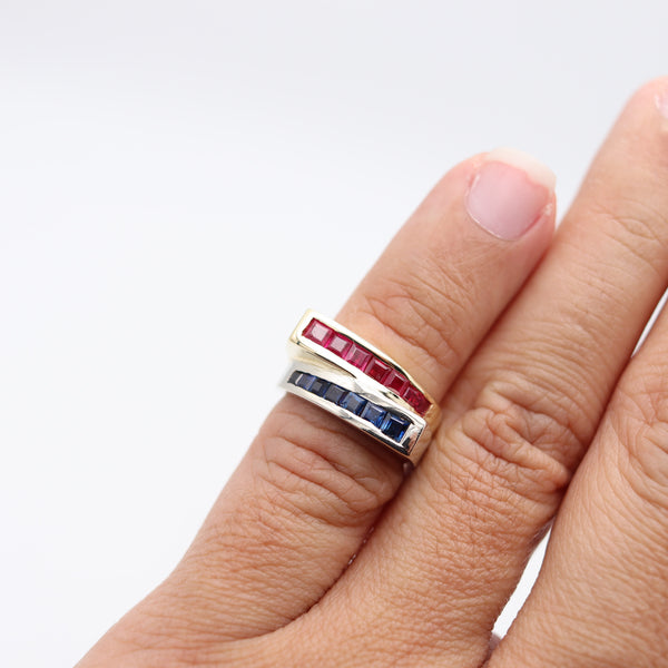 TANK RING Classic Ring In 14Kt Yellow And White Gold With Sapphires & Rubies