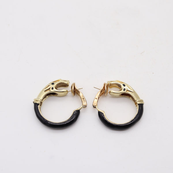 FRED PARIS 1970-1980 Black Enameled Serpent Earrings In Solid 18Kt Yellow Gold