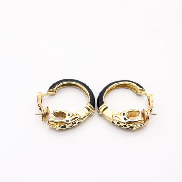 FRED PARIS 1970-1980 Black Enameled Serpent Earrings In Solid 18Kt Yellow Gold
