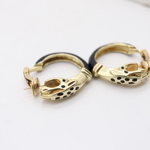 FRED PARIS 1970-1980 Black Enameled Serpent Earrings In Solid 18Kt Yellow Gold