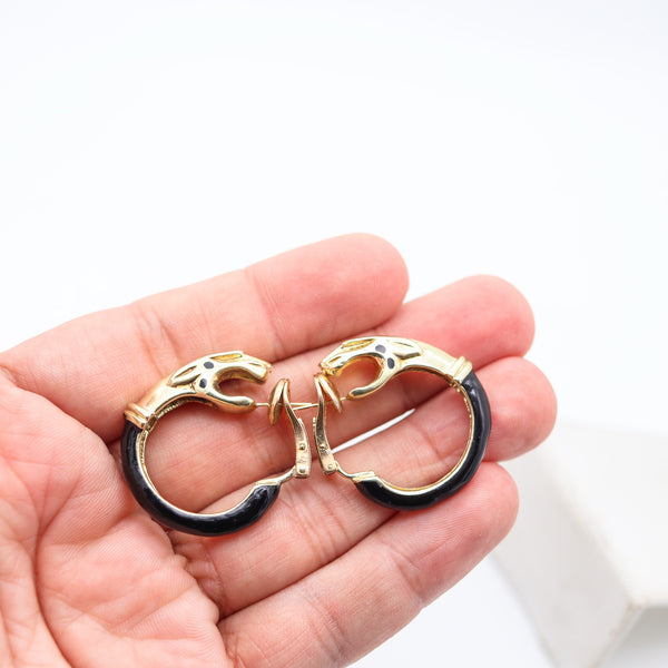 FRED PARIS 1970-1980 Black Enameled Serpent Earrings In Solid 18Kt Yellow Gold