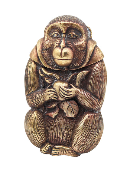MEIJI 1890 Japanese Monkey-Shaped Vesta Matches Case In Gilt Gold Brass