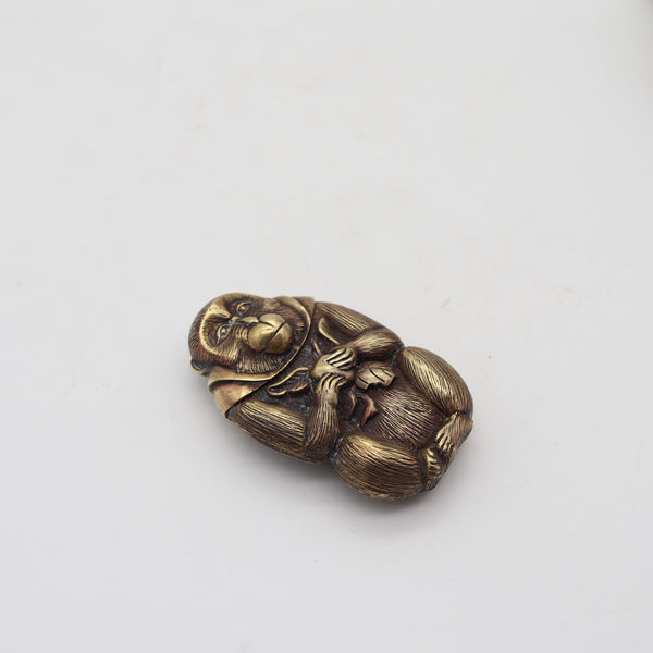 MEIJI 1890 Japanese Monkey-Shaped Vesta Matches Case In Gilt Gold Brass