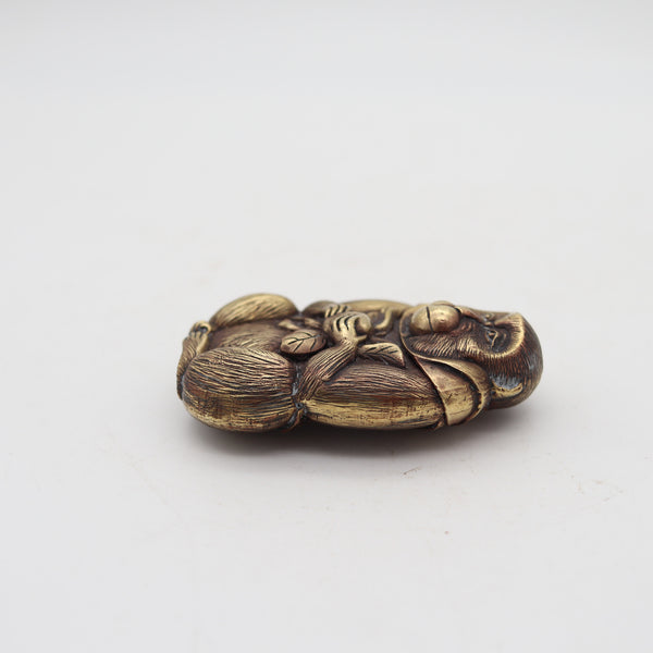 MEIJI 1890 Japanese Monkey-Shaped Vesta Matches Case In Gilt Gold Brass