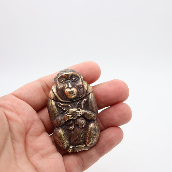MEIJI 1890 Japanese Monkey-Shaped Vesta Matches Case In Gilt Gold Brass