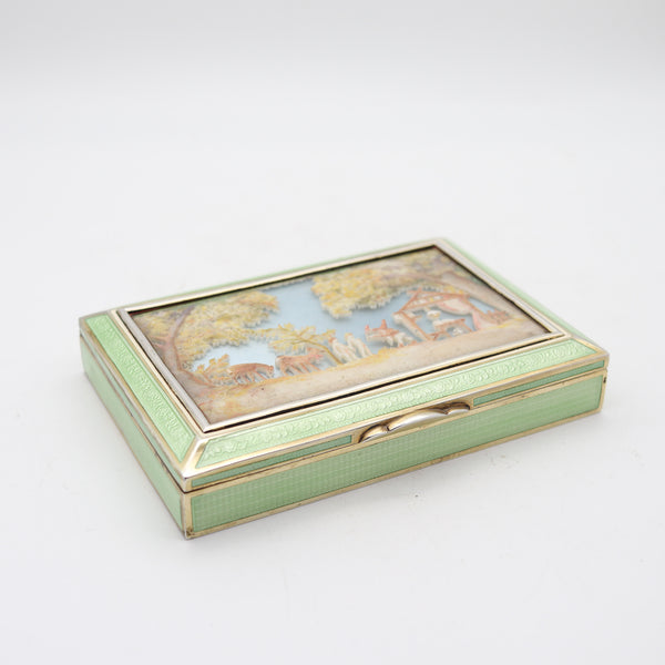 DUNHILL LONDON 1929 By Bruder Frank Guilloche Enameled Desk Box In Sterling Silver
