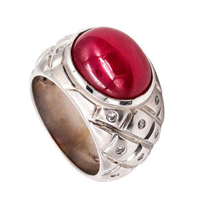 Modern Quilted Cocktail Ring In 18Kt White Gold With 9.21 Cts In Diamonds And Ruby