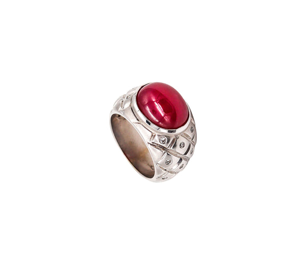 Modern Quilted Cocktail Ring In 18Kt White Gold With 9.21 Cts In Diamonds And Ruby