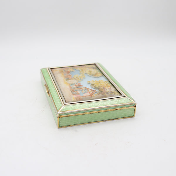 DUNHILL LONDON 1929 By Bruder Frank Guilloche Enameled Desk Box In Sterling Silver