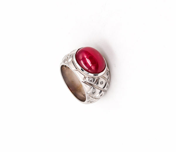 Modern Quilted Cocktail Ring In 18Kt White Gold With 9.21 Cts In Diamonds And Ruby