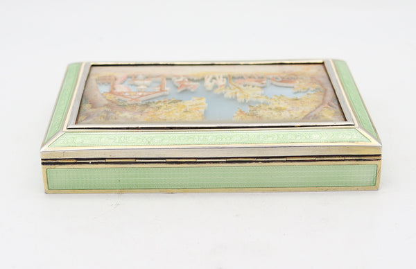 DUNHILL LONDON 1929 By Bruder Frank Guilloche Enameled Desk Box In Sterling Silver