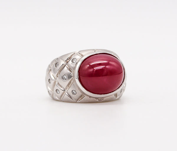 Modern Quilted Cocktail Ring In 18Kt White Gold With 9.21 Cts In Diamonds And Ruby