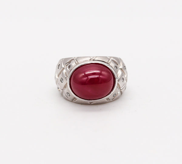 Modern Quilted Cocktail Ring In 18Kt White Gold With 9.21 Cts In Diamonds And Ruby