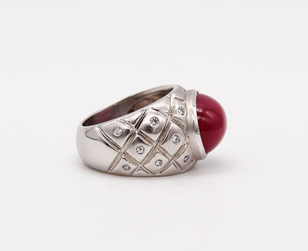 Modern Quilted Cocktail Ring In 18Kt White Gold With 9.21 Cts In Diamonds And Ruby