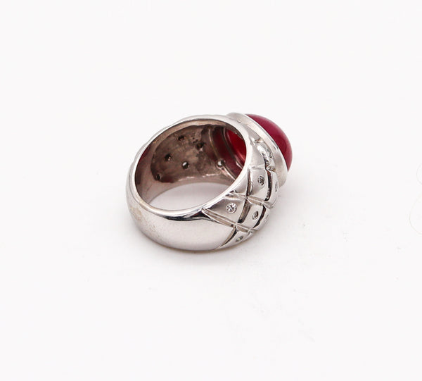 Modern Quilted Cocktail Ring In 18Kt White Gold With 9.21 Cts In Diamonds And Ruby