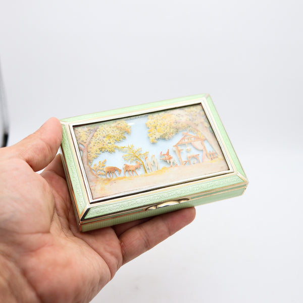 DUNHILL LONDON 1929 By Bruder Frank Guilloche Enameled Desk Box In Sterling Silver