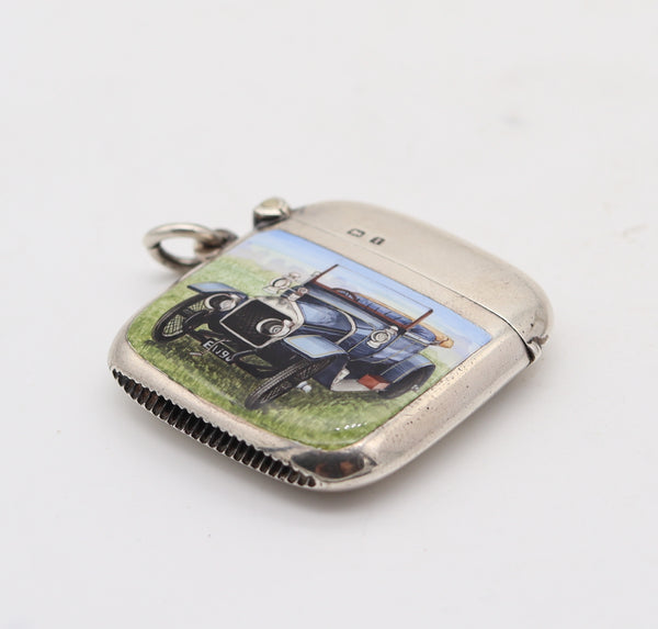 HENRY MATTHEWS 1910 Birmingham Enameled Car-Motif Vesta Case In .925 Sterling