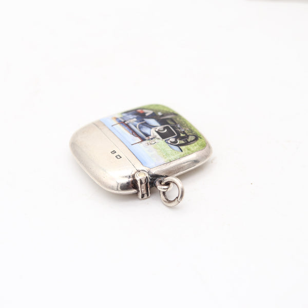 HENRY MATTHEWS 1910 Birmingham Enameled Car-Motif Vesta Case In .925 Sterling