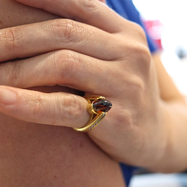 -Designer Cocktail Ring In 18Kt Gold With 5.45 Ctw In Diamonds And Madeira Citrine