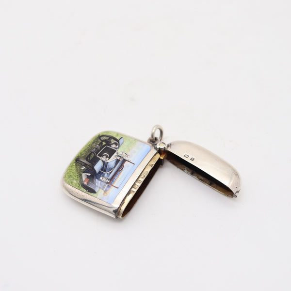 HENRY MATTHEWS 1910 Birmingham Enameled Car-Motif Vesta Case In .925 Sterling