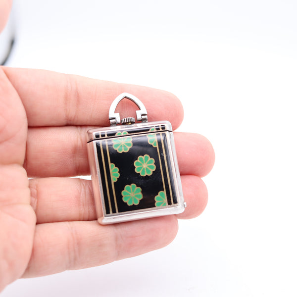 GUBELIN 1925 Art-Deco Enameled Foldable Purse Travel-Clock In .925 Sterling Silver