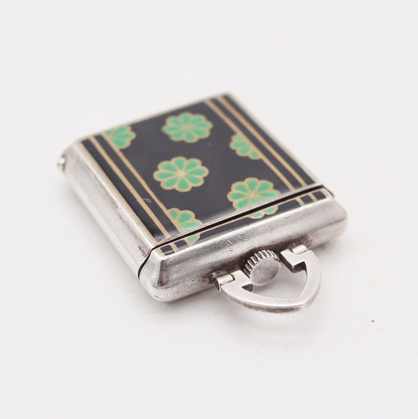 GUBELIN 1925 Art-Deco Enameled Foldable Purse Travel-Clock In .925 Sterling Silver