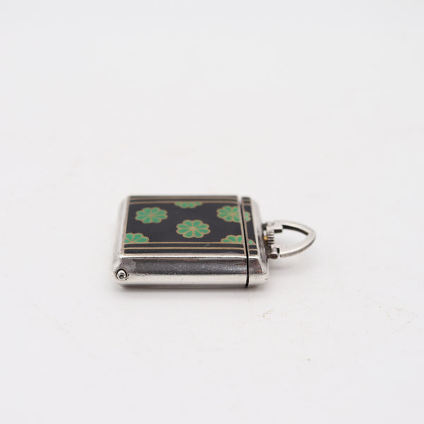 GUBELIN 1925 Art-Deco Enameled Foldable Purse Travel-Clock In .925 Sterling Silver