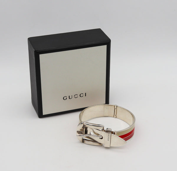 -Gucci 1980 Buckle Bracelet In .925 Sterling Silver With Red Pink And White Enamel