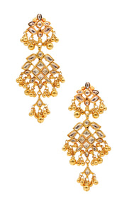 MUGHAL Vintage Dangle Chandeliers Earrings In Solid 22Kt Yellow Gold