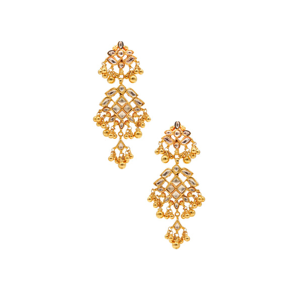 MUGHAL Vintage Dangle Chandeliers Earrings In Solid 22Kt Yellow Gold