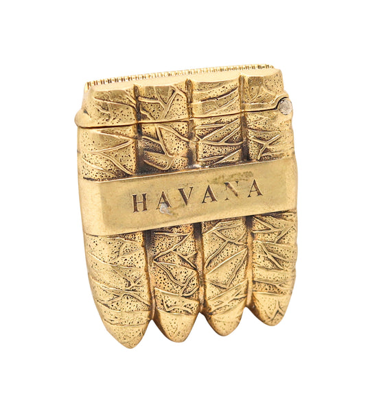 HAVANA 1900 Antique Cigars-Shaped Vesta Box In 18Kt Gold Plated Bronze