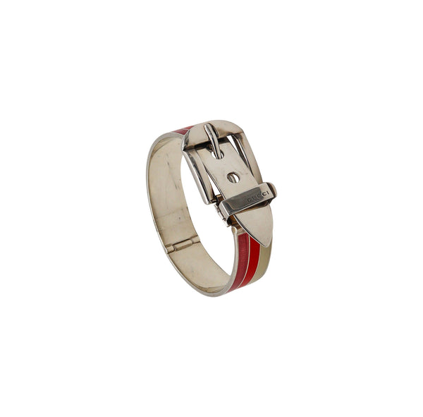 -Gucci 1980 Buckle Bracelet In .925 Sterling Silver With Red Pink And White Enamel