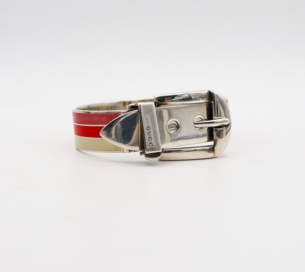 -Gucci 1980 Buckle Bracelet In .925 Sterling Silver With Red Pink And White Enamel