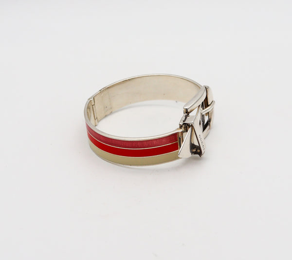 -Gucci 1980 Buckle Bracelet In .925 Sterling Silver With Red Pink And White Enamel