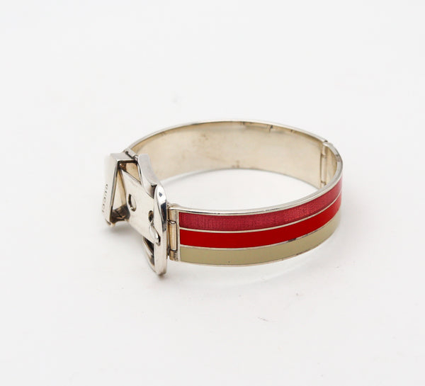 -Gucci 1980 Buckle Bracelet In .925 Sterling Silver With Red Pink And White Enamel