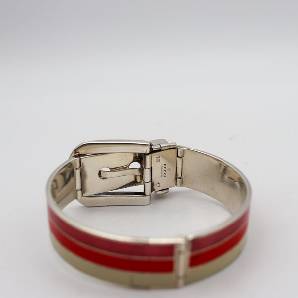 -Gucci 1980 Buckle Bracelet In .925 Sterling Silver With Red Pink And White Enamel