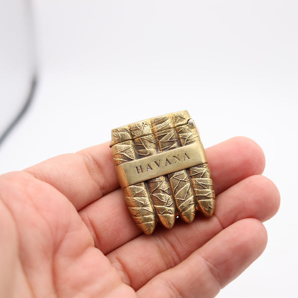 HAVANA 1900 Antique Cigars-Shaped Vesta Box In 18Kt Gold Plated Bronze