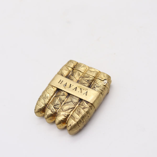 HAVANA 1900 Antique Cigars-Shaped Vesta Box In 18Kt Gold Plated Bronze