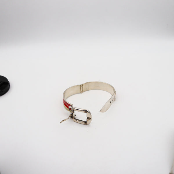 -Gucci 1980 Buckle Bracelet In .925 Sterling Silver With Red Pink And White Enamel